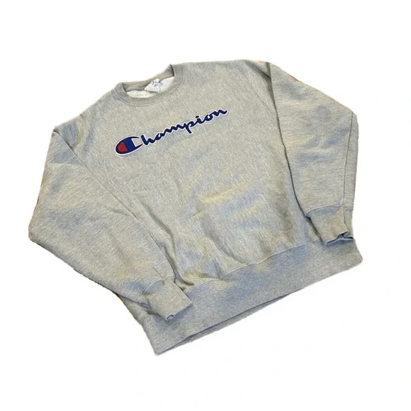 Champion Reverse Weave Spellout Pullover Crewneck Gray Sweatshirt Size Large EUC - Picture 2 of 6